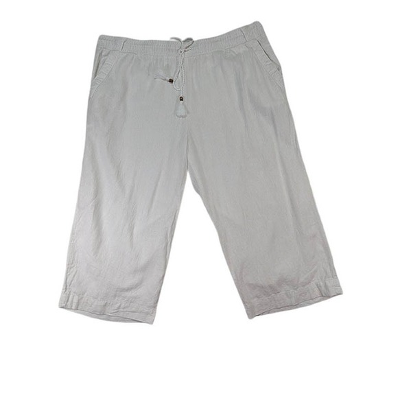 Westbound Pants - Westbound Woman Linen Capris Womens 2X White Coastal Grandma Resort Wide‎ Leg